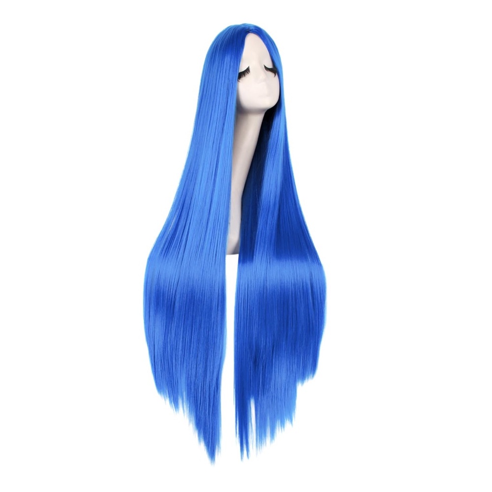 40" Long Bright Blue Straight Cosplay Wig, Anime Costume Party Hair for Women - Picture 2 of 5